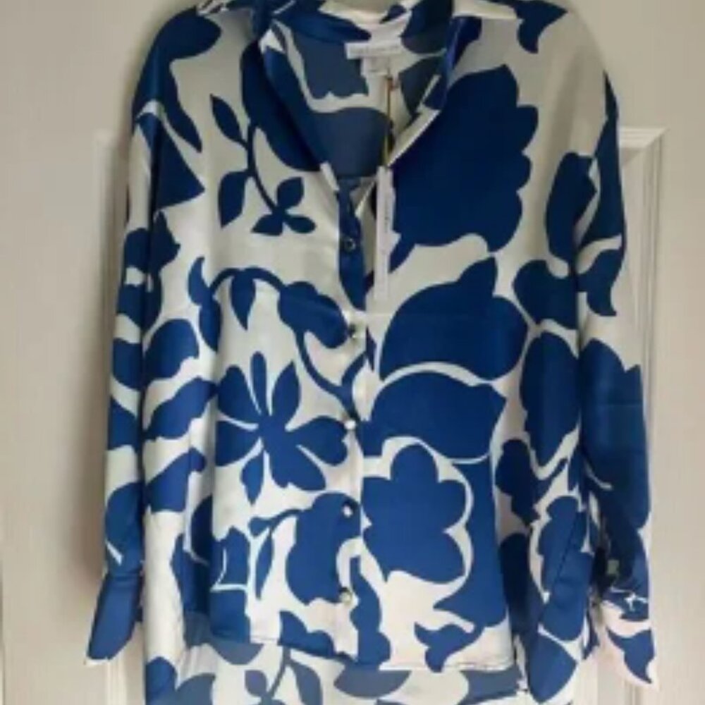 New House of Harlow 1960s long sleeve satin button down blouse size Large